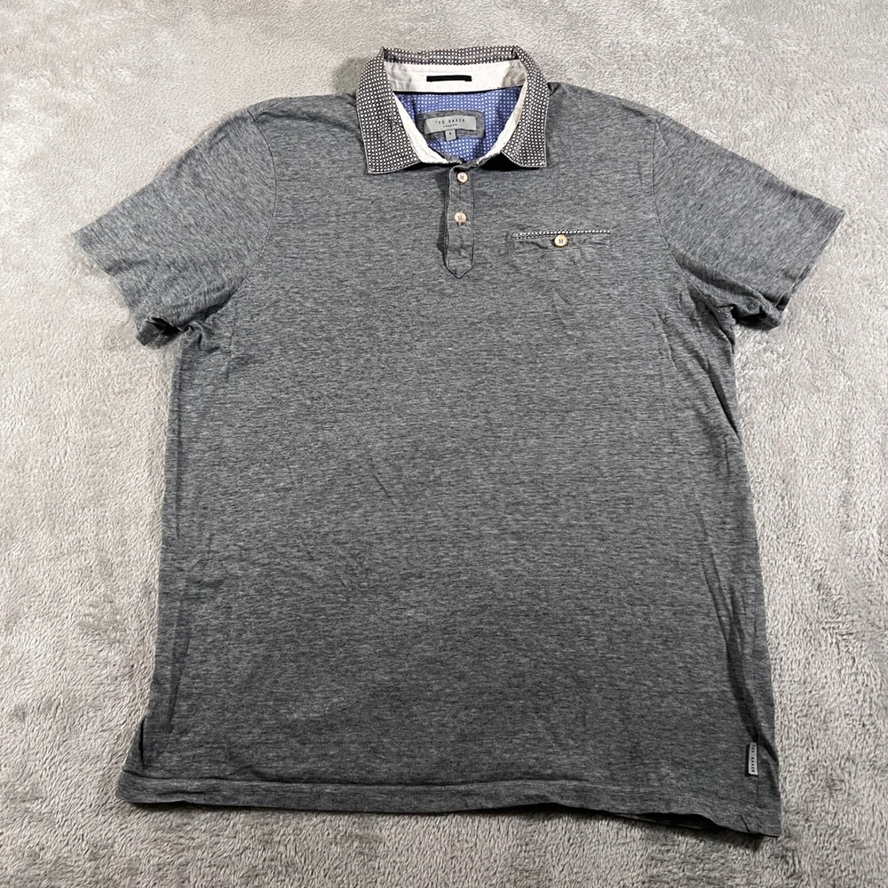 Ted Baker London Polo Shirt Mens Size 4 Gray‎ Short Sleeve Casual Classic Preppy